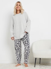 Yours Curve Grey Animal Heart Borg Lounge Set - Image 2 of 5