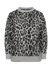 Yours Curve Grey Leopard Print Knitted Jumper - Image 6 of 6