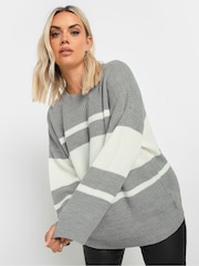 Yours Curve Grey Drop Shoulder Stripe Jumper - Image 1 of 6