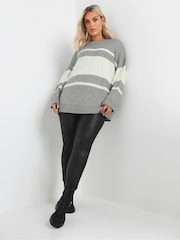 Yours Curve Grey Drop Shoulder Stripe Jumper - Image 2 of 6