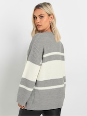 Yours Curve Grey Drop Shoulder Stripe Jumper - Image 3 of 6