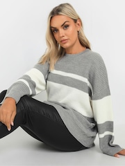 Yours Curve Grey Drop Shoulder Stripe Jumper - Image 5 of 6