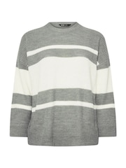 Yours Curve Grey Drop Shoulder Stripe Jumper - Image 6 of 6