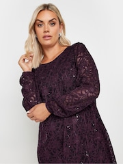 Yours Curve Purple Lace Midi Dress - Image 4 of 5