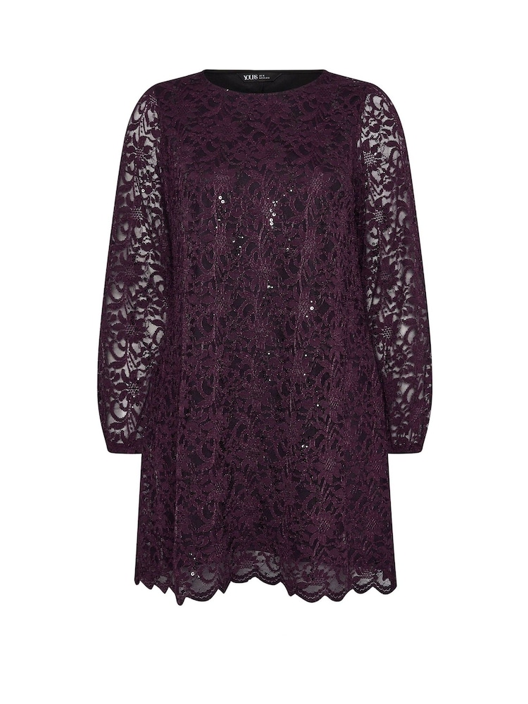 Yours Curve Purple Lace Midi Dress - Image 5 of 5