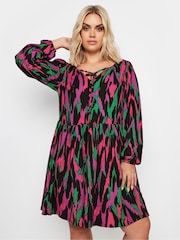 Yours Curve Black Abstract Print Textured Dress - Image 1 of 5