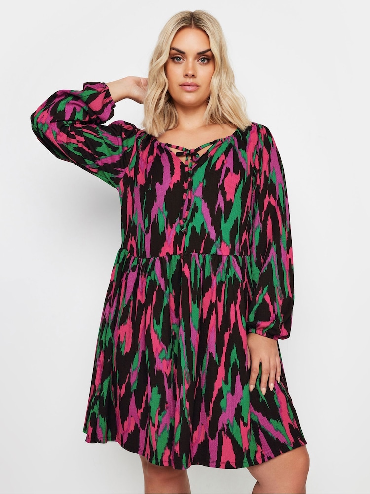 Yours Curve Black Abstract Print Textured Dress - Image 1 of 5