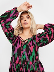 Yours Curve Black Abstract Print Textured Dress - Image 4 of 5