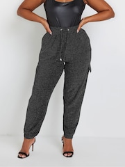 Yours Curve Black Cargo Glitter Harem Trousers - Image 1 of 5