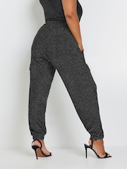 Yours Curve Black Cargo Glitter Harem Trousers - Image 3 of 5