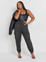 Yours Curve Black Cargo Glitter Harem Trousers - Image 4 of 5