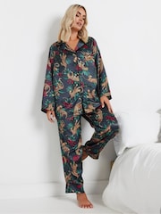 Yours Curve Blue Leopard Convo Satin Pyjamas Set - Image 2 of 5