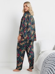 Yours Curve Blue Leopard Convo Satin Pyjamas Set - Image 3 of 5