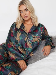 Yours Curve Blue Leopard Convo Satin Pyjamas Set - Image 4 of 5