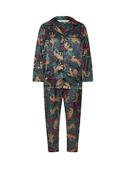 Yours Curve Blue Leopard Convo Satin Pyjamas Set - Image 5 of 5