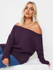 Yours Curve Purple Bardot Jumper - Image 1 of 5