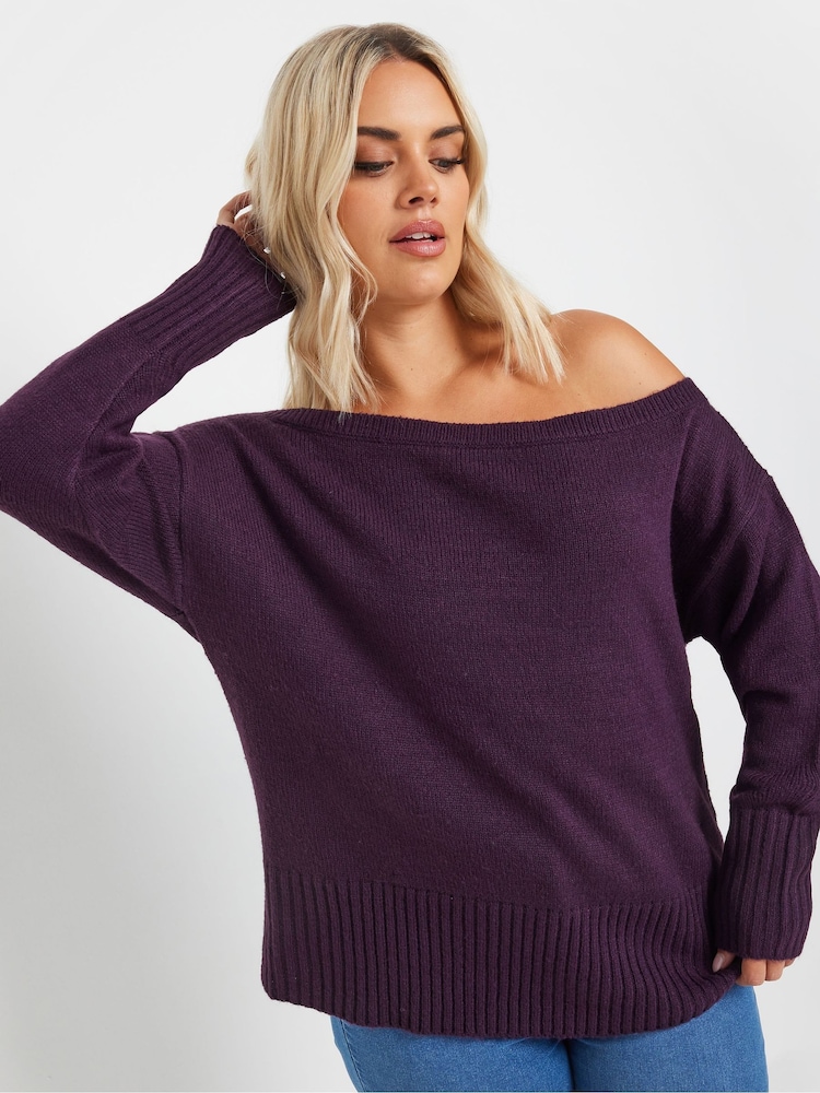 Yours Curve Purple Bardot Jumper - Image 2 of 5