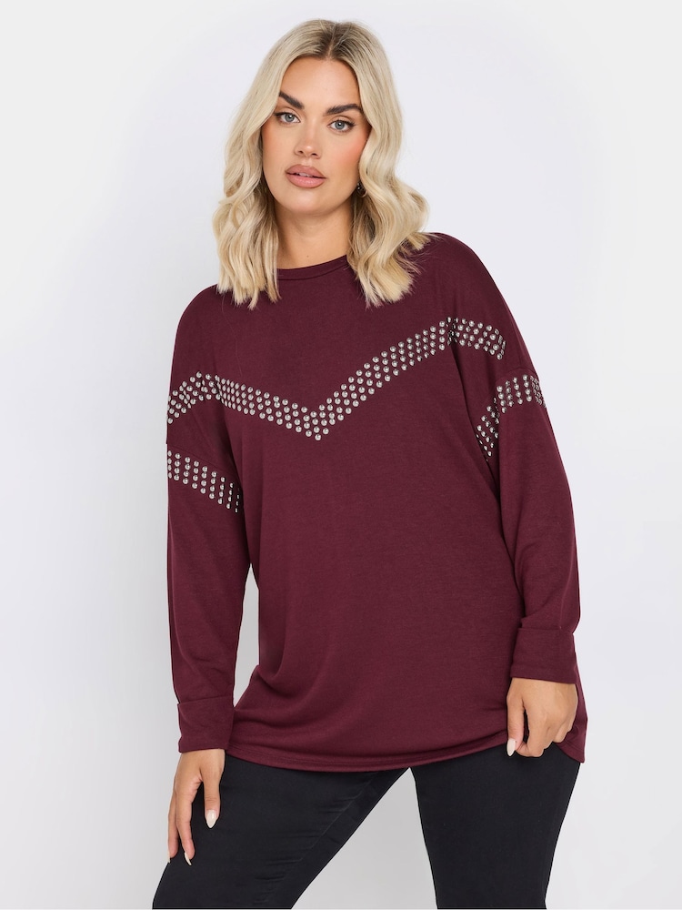 Yours Curve Red Chevron Studded Jumper - Image 1 of 6