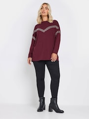 Yours Curve Red Chevron Studded Jumper - Image 3 of 6