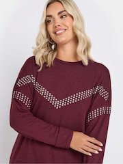 Yours Curve Red Chevron Studded Jumper - Image 5 of 6
