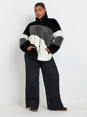 Yours Curve Black Colour Block Fleece Jacket - Image 1 of 5