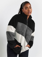 Yours Curve Black Colour Block Fleece Jacket - Image 2 of 5
