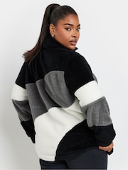 Yours Curve Black Colour Block Fleece Jacket - Image 3 of 5