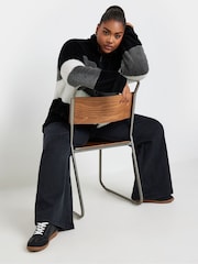 Yours Curve Black Colour Block Fleece Jacket - Image 4 of 5