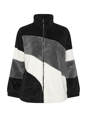 Yours Curve Black Colour Block Fleece Jacket - Image 5 of 5