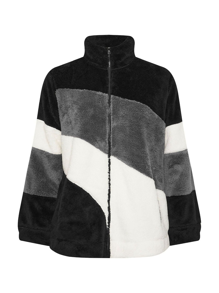 Yours Curve Black Colour Block Fleece Jacket - Image 5 of 5