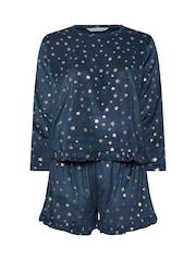 Yours Curve Blue Star Frilled Pyjama Set - Image 5 of 5