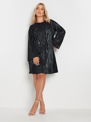 Yours Curve Black Flute Sleeve Plisse Dress - Image 1 of 5