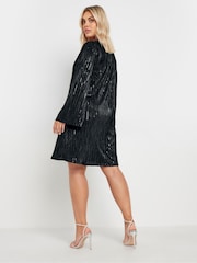 Yours Curve Black Flute Sleeve Plisse Dress - Image 3 of 5