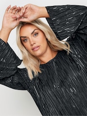 Yours Curve Black Flute Sleeve Plisse Dress - Image 4 of 5