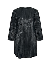 Yours Curve Black Flute Sleeve Plisse Dress - Image 5 of 5