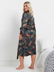 Yours Curve Blue Leopard Convo Satin Robe - Image 3 of 5