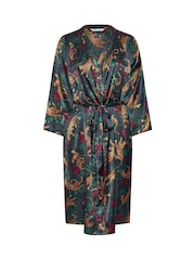 Yours Curve Blue Leopard Convo Satin Robe - Image 5 of 5