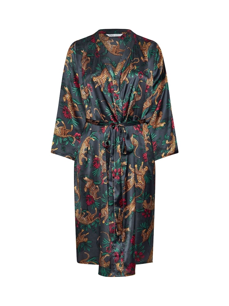 Yours Curve Blue Leopard Convo Satin Robe - Image 5 of 5