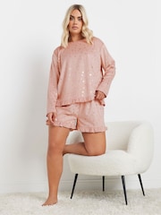 Yours Curve Pink Star Frilled Pyjama Set - Image 3 of 5