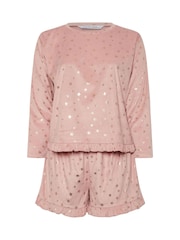 Yours Curve Pink Star Frilled Pyjama Set - Image 5 of 5