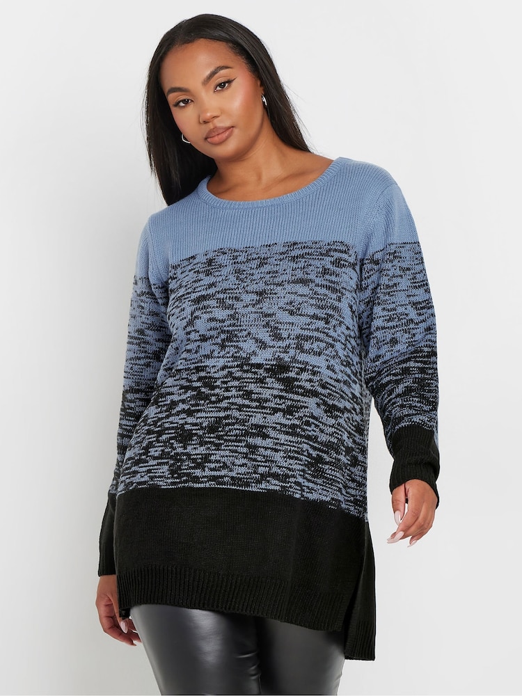 Yours Curve Blue Colourblock 4 Panel Jumper - Image 1 of 5