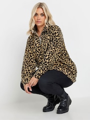 Yours Curve Brown Leopard Print Half Zip Fleece Jacket - Image 1 of 6