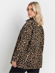 Yours Curve Brown Leopard Print Half Zip Fleece Jacket - Image 3 of 6