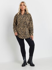 Yours Curve Brown Leopard Print Half Zip Fleece Jacket - Image 5 of 6