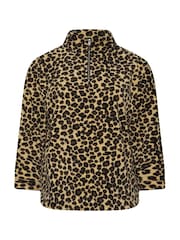 Yours Curve Brown Leopard Print Half Zip Fleece Jacket - Image 6 of 6