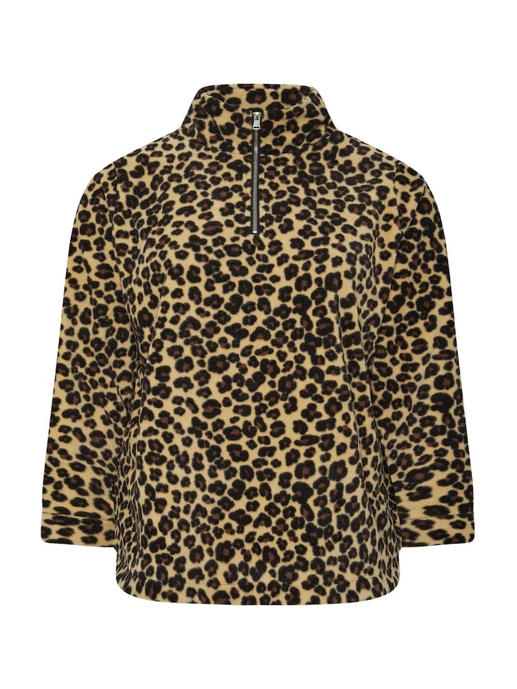 Yours Curve Brown Leopard Print Half Zip Fleece Jacket - Image 6 of 6