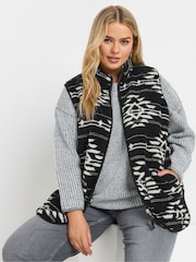 Yours Curve Black Print Teddy Borg Gilet - Image 1 of 5