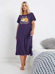 Yours Curve Purple Good Night 100% Cotton Fox Midaxi Nightdress - Image 2 of 5