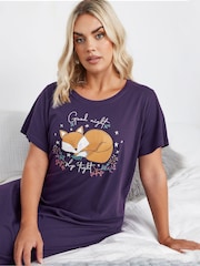 Yours Curve Purple Good Night 100% Cotton Fox Midaxi Nightdress - Image 4 of 5