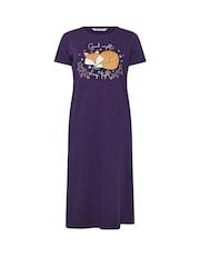 Yours Curve Purple Good Night 100% Cotton Fox Midaxi Nightdress - Image 5 of 5